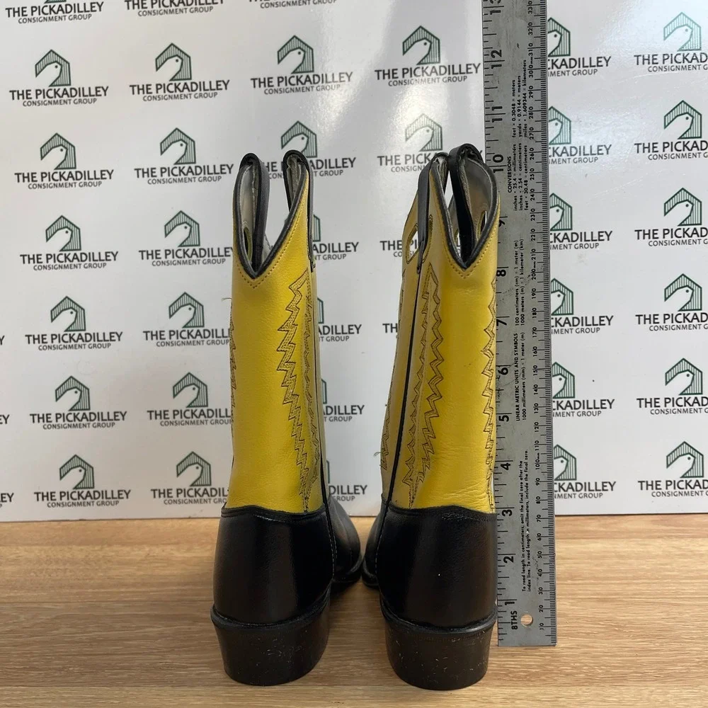 A Jama Products Yellow and Black Leather Western Cowboy Boots Size 2 youth boys